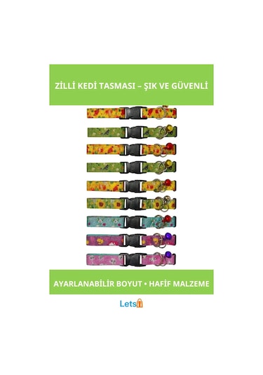 Desenli Zilli Ayarlanabilir Kedi Tasması