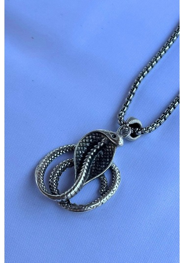 Kobra Yılanı El İşçiliği Paslanmaz Çelik Zincir Erkek Kolye Gümüş