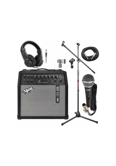 Midex Mga-50-pak Elektro Gitar Amfisi 50 Watt Usb Bluetooth Şarjlı 4 Girişli Mikrofon Kulaklık Stand Kablo