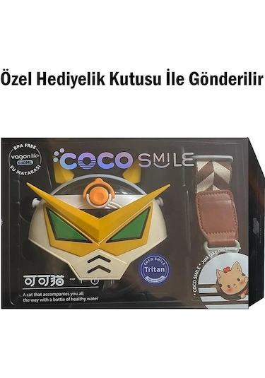 Vagon Coco Smile Özel Kutulu 630 Ml Pipetli Robot Temalı Tritan Su Matarası -boyun Askılı Beyaz