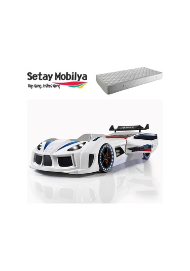 Setaymobilya Arabalı Yatak Audi V7 + Full Ledli + Ortopedik Yatak , Setay