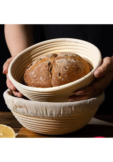 Maiyame 20 Cm X 20 Cm Yuvarlak Rattan Ekmek Mayalama Sepeti, Doğal Nefes Alma Ve Püskürme İçin, Bezi Döşemeyle, 1 Adet Bej