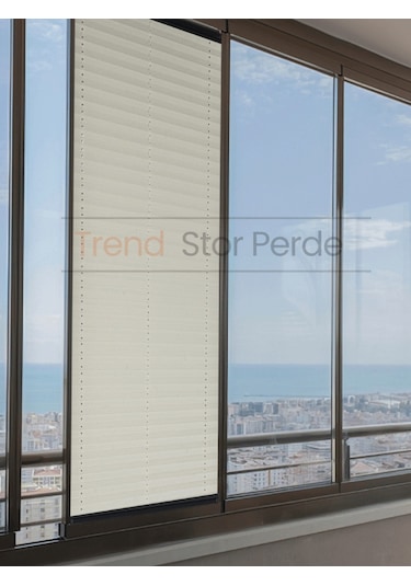 Krem Plise Katlanır Cam Balkon Perdesi - Ofis Perdesi - Salon Perdesi - 029 Krem