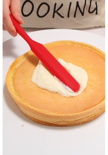 Silicolife Pasta Sıvama Spatulası, Silikon Çikolata Krema Reçel Sıyırma Sıvama Bıçağı Spatulası 25cm Kırmızı Kırmızı