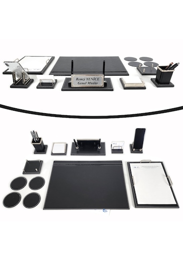 Master Ahşap-deri Lüks Siyah Sümen Takımı Krom Detaylı İsimlikli