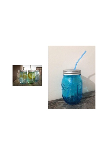 Pipetli Cam Kupa Bardak,mavi 8x8x10cm 420ml