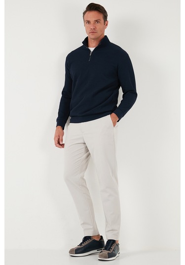 Buratti Pamuklu Regular Fit Yarım Fermuarlı Dik Yaka Erkek Sweat 5905716 Koyu Lacivert