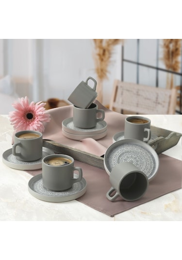 Keramika Stone Stackable Çay Takımı 12 Parça 6 Kişilik 21426 Gri
