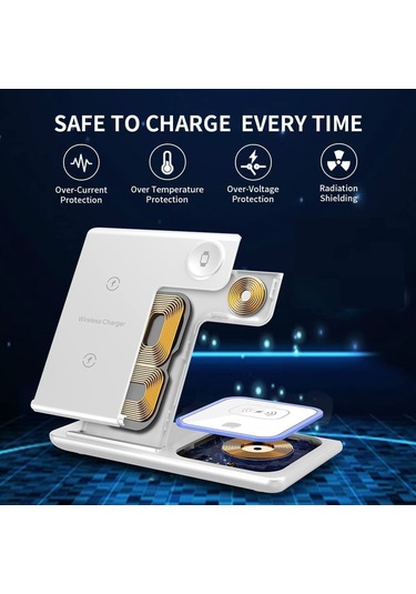 Reedark 3'lü Çok Fonksiyonlu Çift Yönlü Kablosuz Şarj Aleti - Telefon, Saat Ve Kulaklık İçin 15w Hızlı Şarj,  Uyumlu, Siyah, Taşınabilir