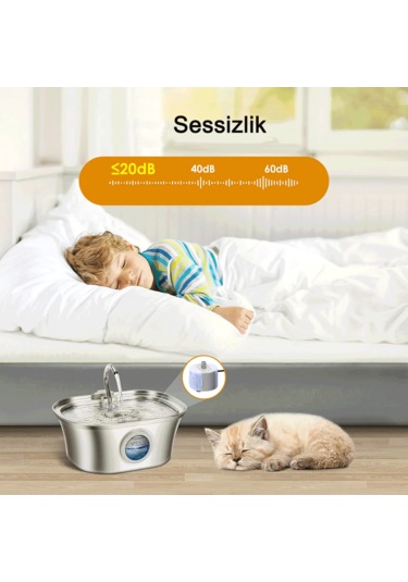 Ecronicword Paslanmaz Çelik Evcil Hayvan İçme Çeşmesi Kedi Köpek 3.2l W10