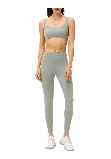 Moveevo Kadın Fitness 2'li Set: Dekoratif Çizgili Bra + Tayt, Gri Yeşil, Avrupa Beden 8/l Antrenman Ve Yoga İçin Yeşil