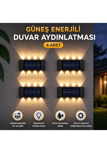 Solar Çift Açılı Güneş Enerjili Duvar Lambası-4 Adet