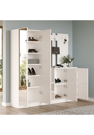 Robin Home Nova Aynalı Vestiyer Portmanto Ayakkabılık Beyaz