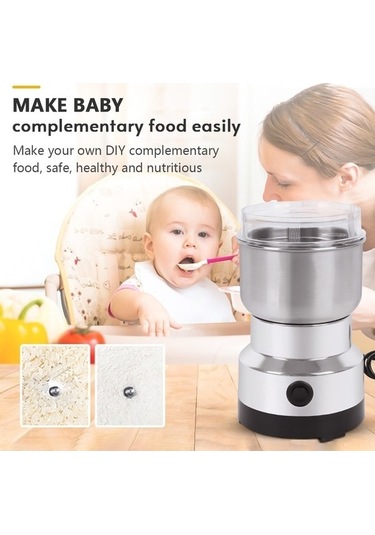 Ulzyvf Elekli Mini Paslanmaz Çelik Baharat Öğütücü 4 Kenarlı Bıçak 150w Kahve Öğütücü Gümüş Gümüş