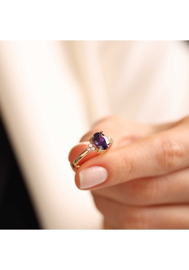 Ametist Taşlı Altın Yüzük T12551 Renkli
