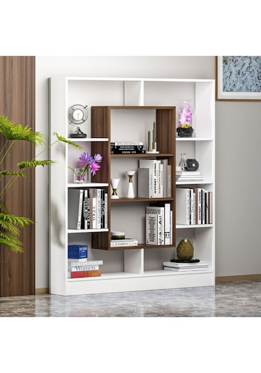 Venüs Kitaplık - Parlak Beyaz / Ceviz