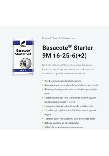 Compo Basacote Starter 9M Gübre (16-25-6) 25 KG Çim Fid