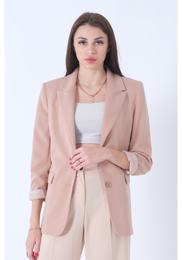 Feminist Bej Vatkalı Astarlı Blazer Ceket 0105110.55 Bej