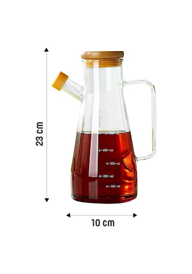Vakumlu Bambu Kapaklı Borosilikat Cam Yağdanlık Yağ Şişesi 900 Ml