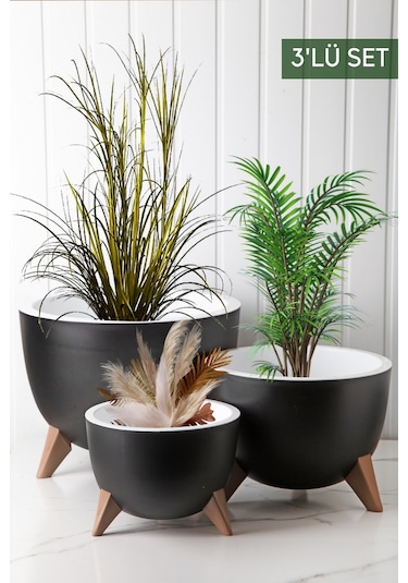 Nandy Home Ufo Model 3'lü Saksı Seti Siyah