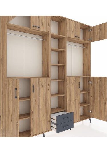 Arges Dolap 14 Raflı 2 Çekmeceli 2 Askılı 220x30x243 Çam-çam/antrasit Atlas Çam/antrasıt