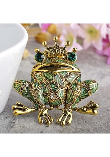 Blucome Canlı Kurbağa Taç Broş Kadın Erkek Çocuklar Emaye Sapo Broş Elbise Dekorasyon Kristaller Broş Başörtüsü Eşarp Aksesuarları Siyah