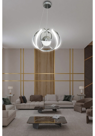 Arya Tek Toplu Led Avize 2 Mt - - Kumandalı / Krom Krom