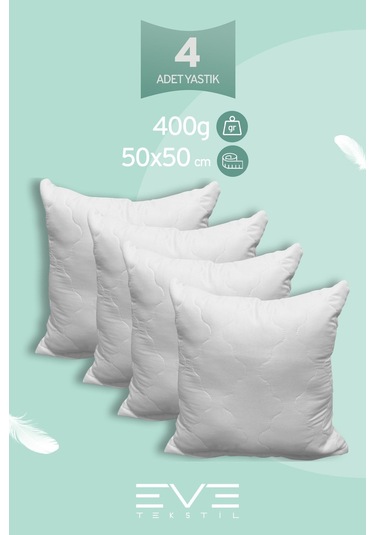 Eve Tekstil 4 Adet Diamant Plus Kare Kırlent Yıkanabilir Antialerjik Silikon Elyaf Yastık 40x40cm 400 Gr