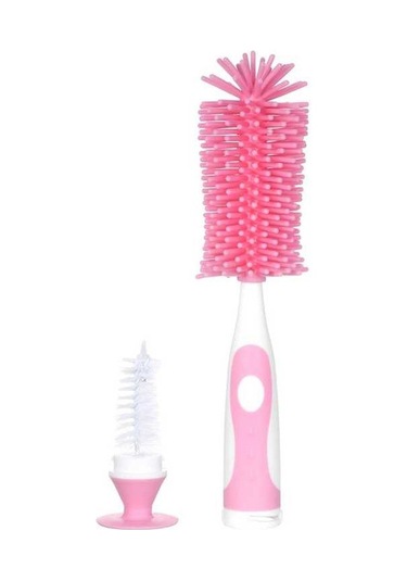 Flybuy 360 Derece Yumuşak Kıllı Silikon Biberon Fırçası - Uzun Saplı Bebek Şişe Temizleyici - Yeşil/pembe/mavi