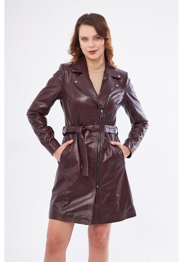 Derinss Dka2391 Hakiki Deri Kadın Bordo Pardesü 001