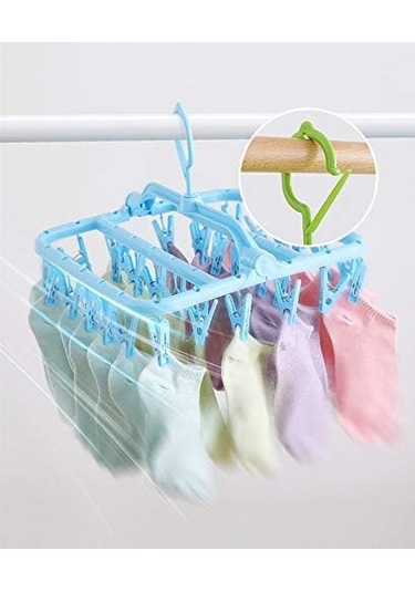 Katlanabilir Taşınabilir Çamaşır Mandalı Ve 32 Klipsli Çamaşır, İç Çamaşırı, Çorap Kurutma Askısı Pembe Diğer