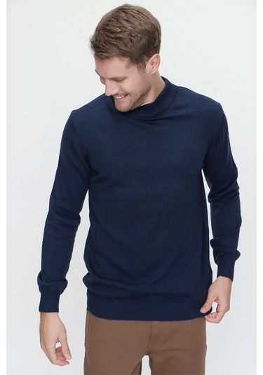 Basic Dinamik Fit Rahat Kesim Yarım Balıkçı Yaka Triko Kazak 99kc017002308 İndigo