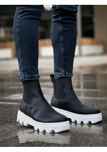 Yüksek Taban Chelsea Bot 113 Siyah Beyaz Taban Renklı