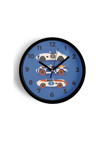 Araba Tasarımlı Çocuk Odası Duvar Saati - 30cm - Önü Camlı Siyah Kasa - Sessiz Mekanizma-jh1001 Siyah