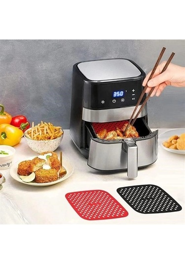 Buffer Renkli Isıya Dayanıklı Yıkanılabilir Silikon Fırın Ve Airfryer Kare Pişirme Matı 21,5 Cm Çok Renkli