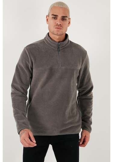 Buratti Regular Fit Anti-Pilling Tüylenme Yapmayan Dik Yaka Kalın Kışlık Şardonlu Erkek Polar 5896700 Antrasit