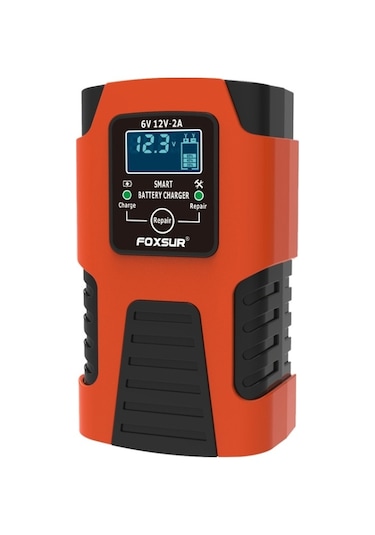 Foxsur 2a / 6v / 12v Araba / Motosiklet 3 Kademeli Tam Akıllı Akü Şarj Cihazı Kırmızı