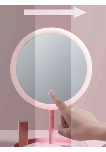 Zmc Bilişim Dokunmatik Led Işıklı Usb Li Yuvarlak Masa Üstü Makyaj Aynası Makyaj Aynası Ledli Çok Renkli