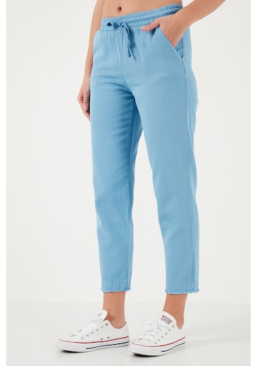 Lela Pamuklu Normal Bel Regular Fit Düz Paça Bayan Pantolon 668Yp42282S4 Mavi