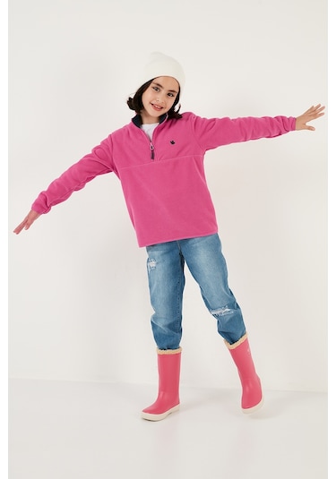 Lela Yumuşak Dokulu Fermuarlı Dik Yaka Şardonlu Kışlık Unisex Çocuk Polar 5905002 Fuşya