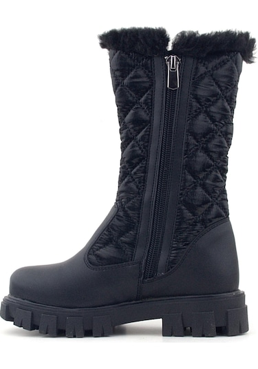 Rakerplus Siyah Uzun Fermuarlı Kurdeleli Kız Çocuk Yağmur Çizmesi Siyah