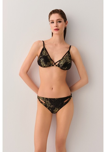 Suwen Medusa Yanı Detaylı Bikini Alt Sb2515512061206 Siyah Yılan Baskılı