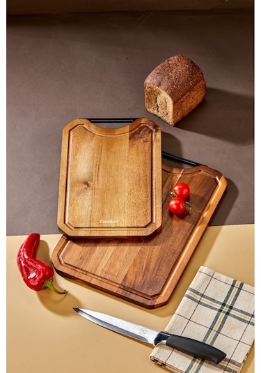 Cooker 2'li Lüx Akasya Ağacı Kesme Tahtası Kahverengi