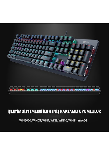 Lecoo GK301 USB Kablolu Red Switch Makrolu RGB Gaming Mekanik Türkçe Q Klavye Metalik Gri