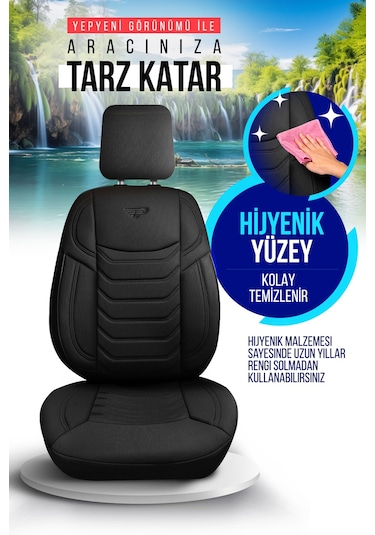 Siyah - Siyah Panda Manavgat Serısı Lakos Kumaş Oto Koltuk Kılıfı - Tam Set