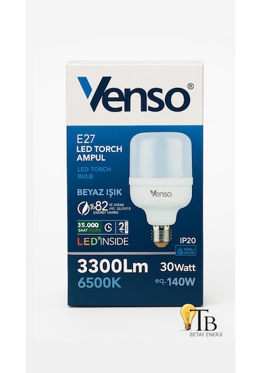 Venso E27 Led Torch Ampul 30w 3300lm 6500k Beyaz Işık 1