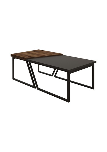 Verona İkili Orta Sehpa Modern Tasarım Metal Ayaklı Sehpa Seti Antrasit/antik Ceviz