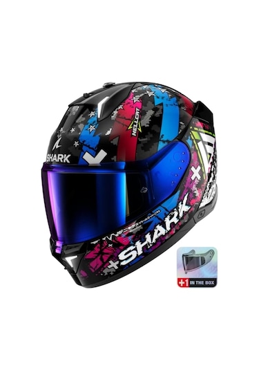 Renkli Cam + Shark Skwal İ3 Hellcat Kask Siyah Mavi