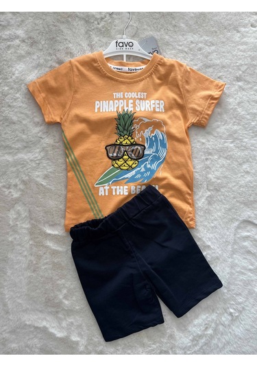 Gözlüklü Ananas Şortlu İkili Takım turuncu