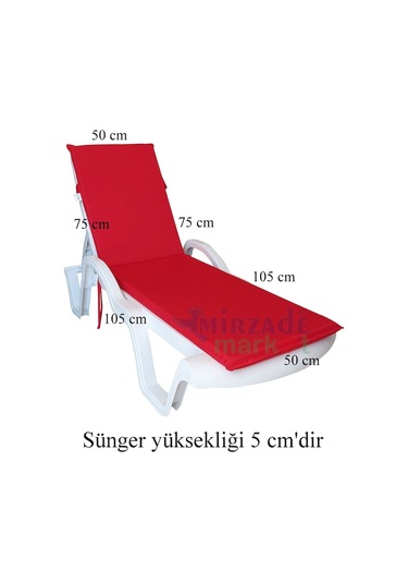 Mirzademarket Şezlong Minderi Standart Su Geçirmez Malzeme-Kırmızı